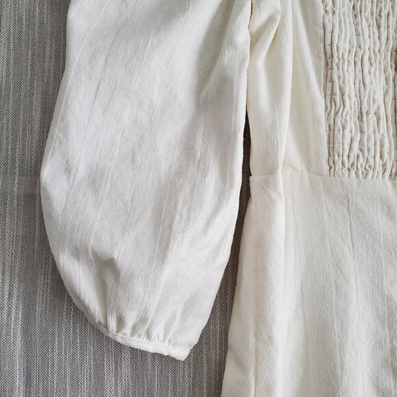 Short Fit & Flared Dress 3/4 Balloon Sleeves Peasant Milk Maid & Smocked Back - Picture 9 of 10